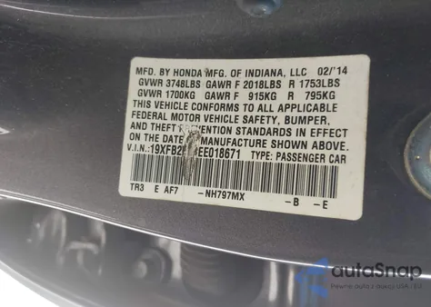 2014 Honda Civic Lx z USA, uszkodzony, nr VIN 19XFB2F51EE018671